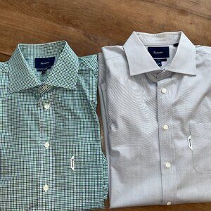 Faconnable Men's Shirts XL, Lot of 2, Green Checked and Solid Grey, 43/17